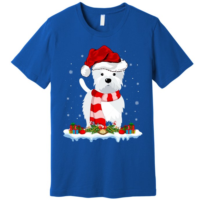 Westie Lover Xmas Lighting Snow Santa Hat Westie Christmas Gift Premium T-Shirt