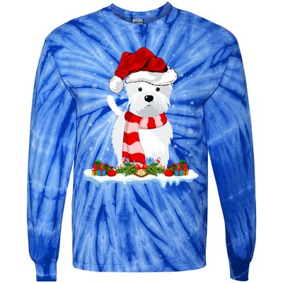 Westie Lover Xmas Lighting Snow Santa Hat Westie Christmas Gift Tie-Dye Long Sleeve Shirt