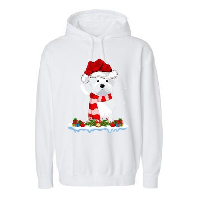 Westie Lover Xmas Lighting Snow Santa Hat Westie Christmas Gift Garment-Dyed Fleece Hoodie