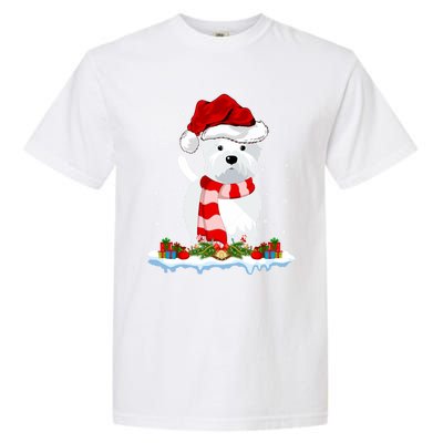 Westie Lover Xmas Lighting Snow Santa Hat Westie Christmas Gift Garment-Dyed Heavyweight T-Shirt