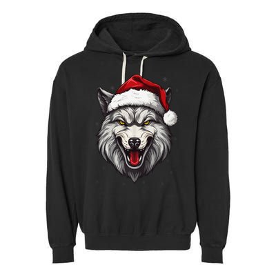 Wolf Lover Xmas Holiday Santa Wolf Christmas Garment-Dyed Fleece Hoodie