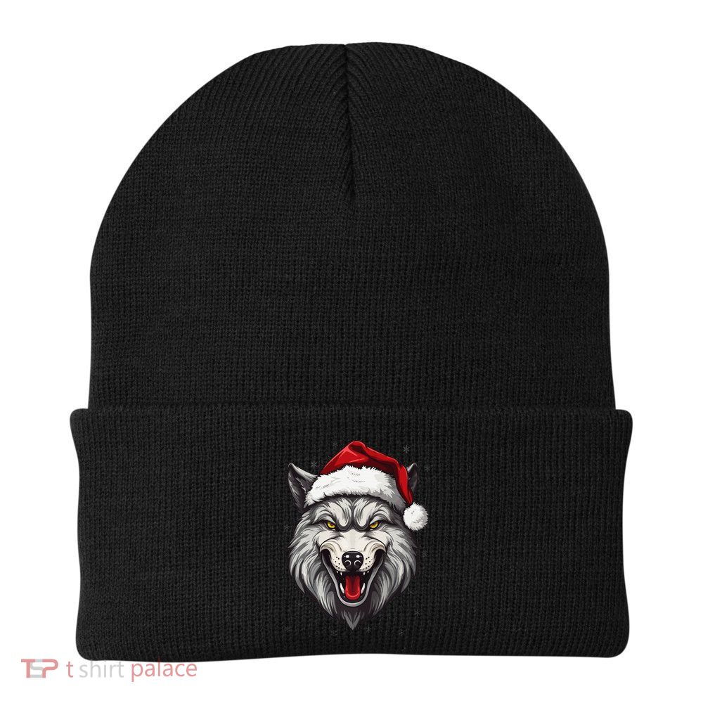 Wolf Lover Xmas Holiday Santa Wolf Christmas Beanie