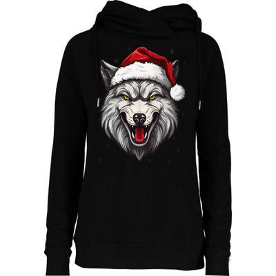 Wolf Lover Xmas Holiday Santa Wolf Christmas Womens Funnel Neck Pullover Hood