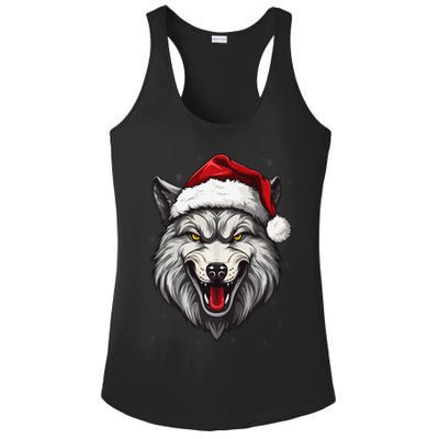 Wolf Lover Xmas Holiday Santa Wolf Christmas Ladies PosiCharge Competitor Racerback Tank