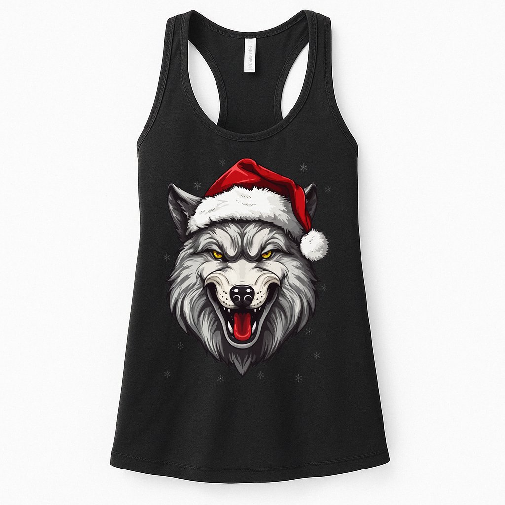 Wolf Lover Xmas Holiday Santa Wolf Christmas Womens Tank Top