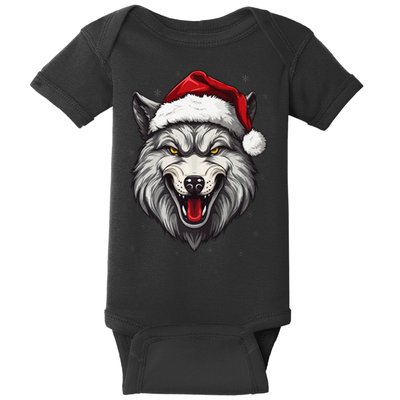 Wolf Lover Xmas Holiday Santa Wolf Christmas Baby Bodysuit