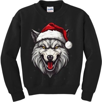 Wolf Lover Xmas Holiday Santa Wolf Christmas Kids Sweatshirt