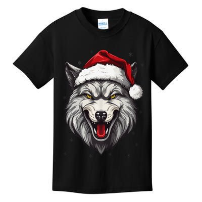Wolf Lover Xmas Holiday Santa Wolf Christmas Kids T-Shirt
