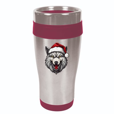 Wolf Lover Xmas Holiday Santa Wolf Christmas 16oz Travel Tumbler