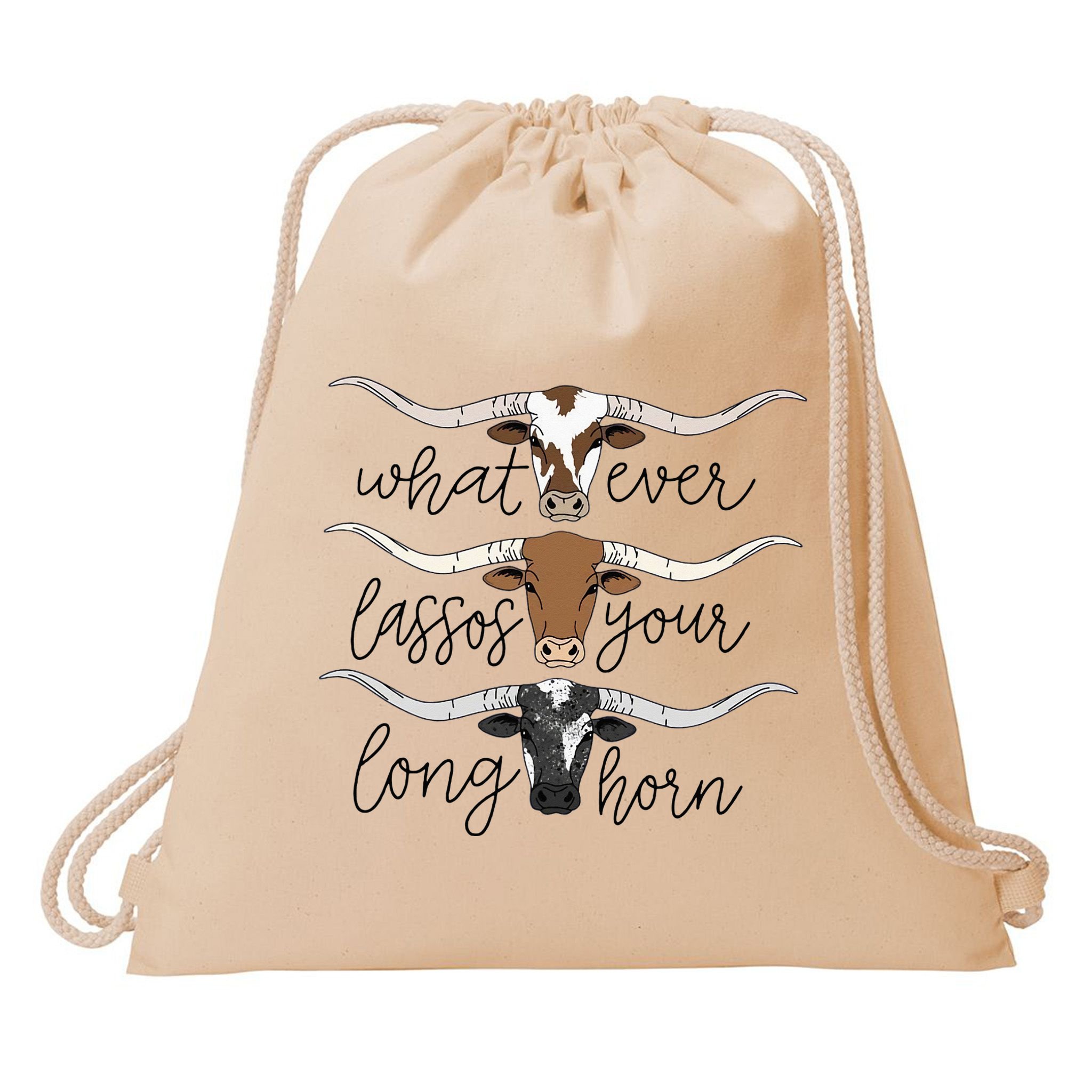 Whatever Lassos Your Longhorn Country Cow Farm Gift Drawstring Bag