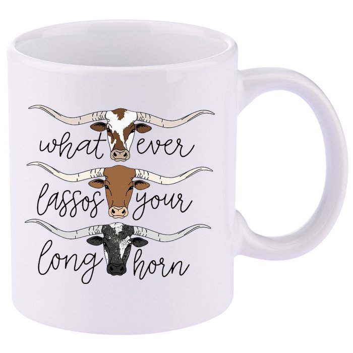 Whatever Lassos Your Longhorn Country Cow Farm Gift 11oz C Handle Ceramic Mug