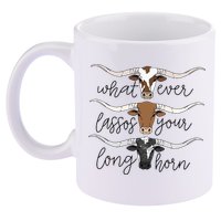 Whatever Lassos Your Longhorn Country Cow Farm Gift 11oz C Handle Ceramic Mug