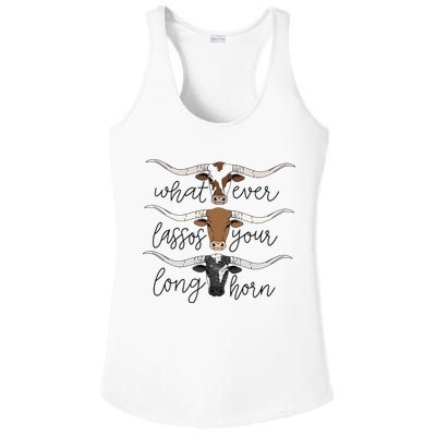 Whatever Lassos Your Longhorn Country Cow Farm Gift Ladies PosiCharge Competitor Racerback Tank