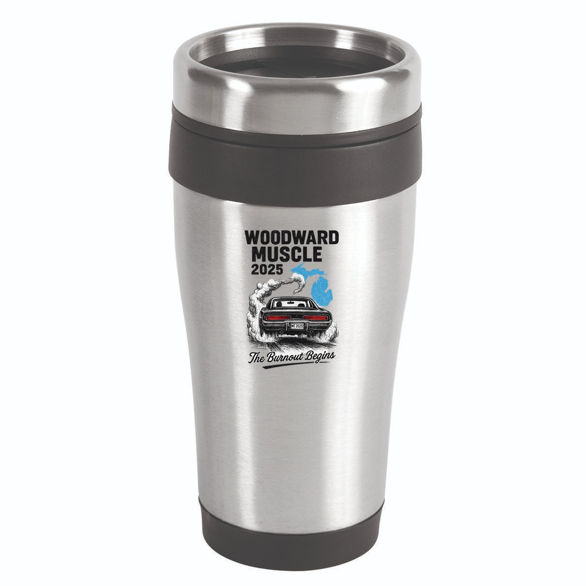 Woodward Muscle 2025 The Burnout Begins 16oz Travel Tumbler