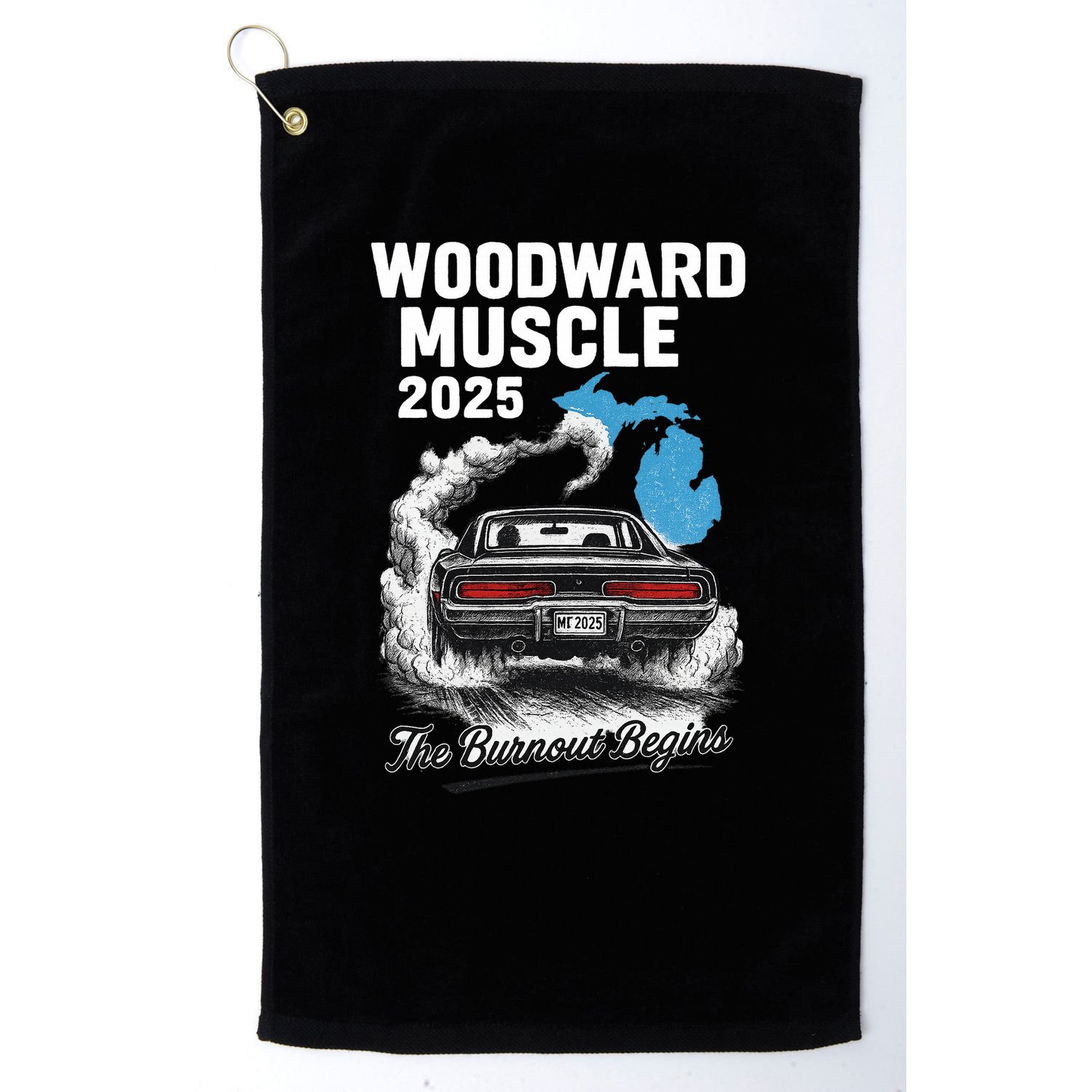 Woodward Muscle 2025 The Burnout Begins Golf Towel