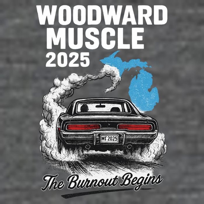 Woodward Muscle 2025 The Burnout Begins 7 Panel Mesh Trucker Snapback Hat
