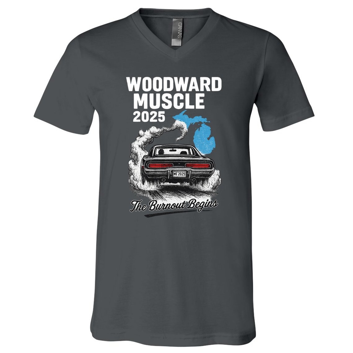Woodward Muscle 2025 The Burnout Begins V-Neck T-Shirt