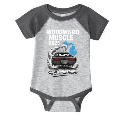 Woodward Muscle 2025 The Burnout Begins Infant Baby Jersey Bodysuit