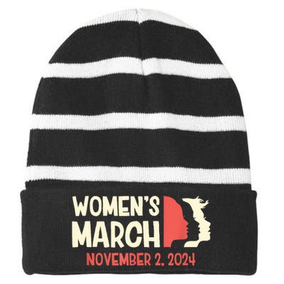 Women’S March 2024 Striped Beanie with Solid Band