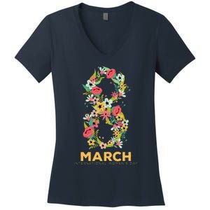 Womens March 8 Women's Day Celebration Gift For Her Women's V-Neck T-Shirt