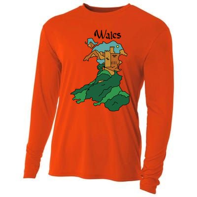 Welsh Map And Castle Heritage Pride Gift Cooling Performance Long Sleeve Crew