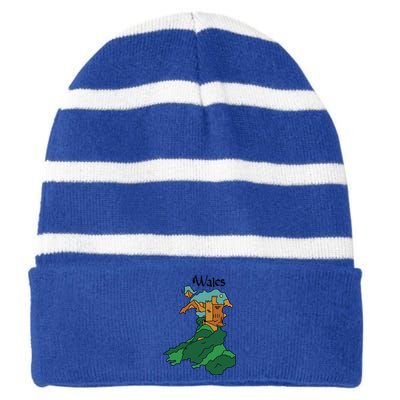 Welsh Map And Castle Heritage Pride Gift Striped Beanie with Solid Band