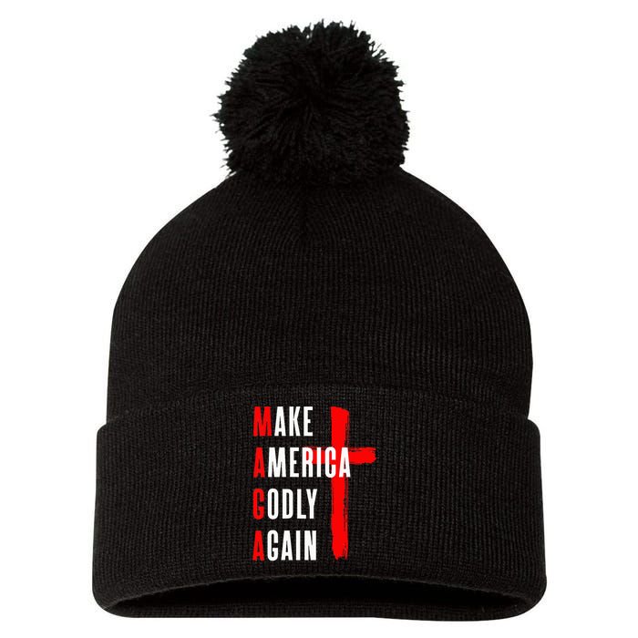 Wo Make America Godly Again Pom Pom 12in Knit Beanie