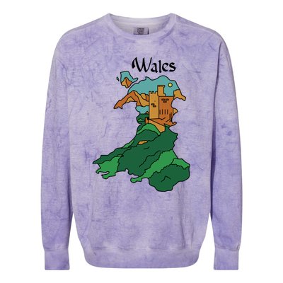 Welsh Map And Castle Heritage Pride Gift Colorblast Crewneck Sweatshirt