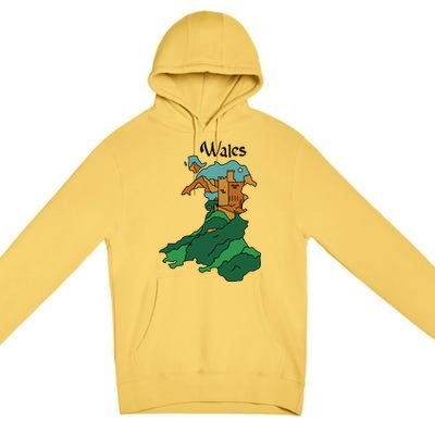 Welsh Map And Castle Heritage Pride Gift Premium Pullover Hoodie