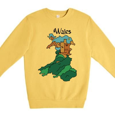 Welsh Map And Castle Heritage Pride Gift Premium Crewneck Sweatshirt