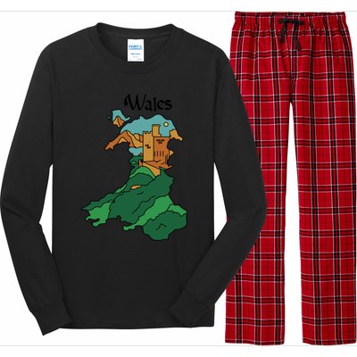 Welsh Map And Castle Heritage Pride Gift Long Sleeve Pajama Set