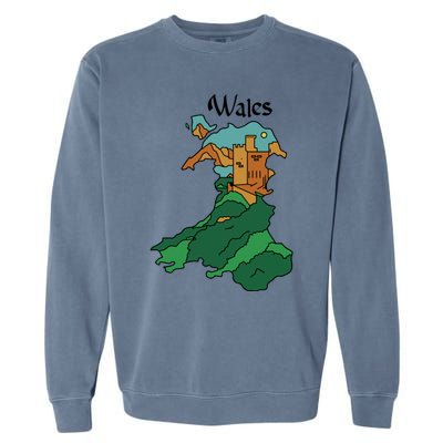 Welsh Map And Castle Heritage Pride Gift Garment-Dyed Sweatshirt