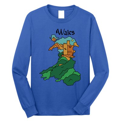 Welsh Map And Castle Heritage Pride Gift Long Sleeve Shirt