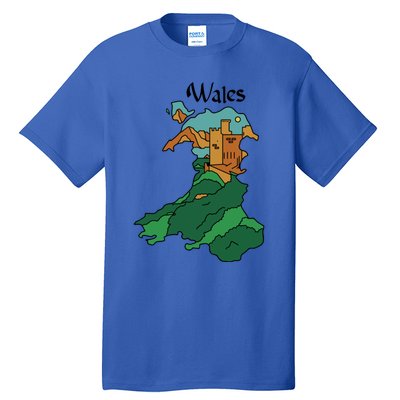 Welsh Map And Castle Heritage Pride Gift Tall T-Shirt