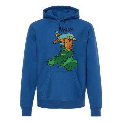 Welsh Map And Castle Heritage Pride Gift Premium Hoodie