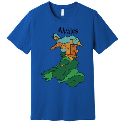 Welsh Map And Castle Heritage Pride Gift Premium T-Shirt