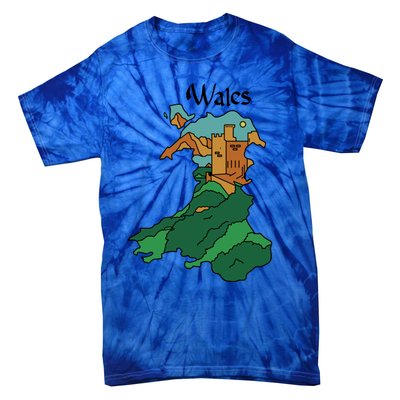 Welsh Map And Castle Heritage Pride Gift Tie-Dye T-Shirt