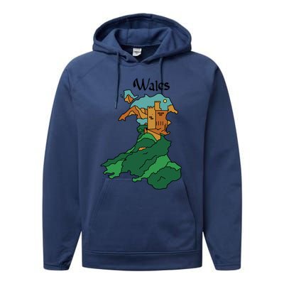 Welsh Map And Castle Heritage Pride Gift Performance Fleece Hoodie