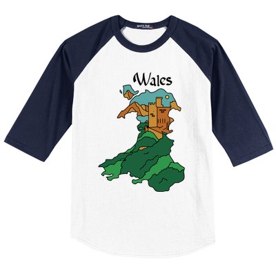 Welsh Map And Castle Heritage Pride Gift Baseball Sleeve Shirt