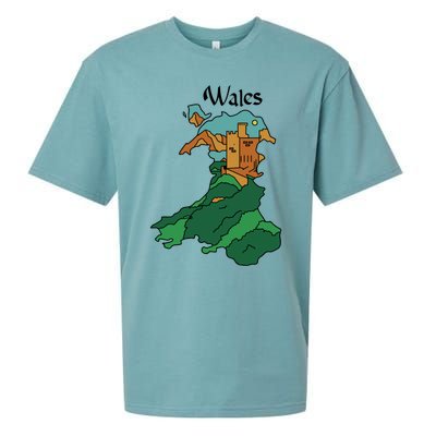 Welsh Map And Castle Heritage Pride Gift Sueded Cloud Jersey T-Shirt