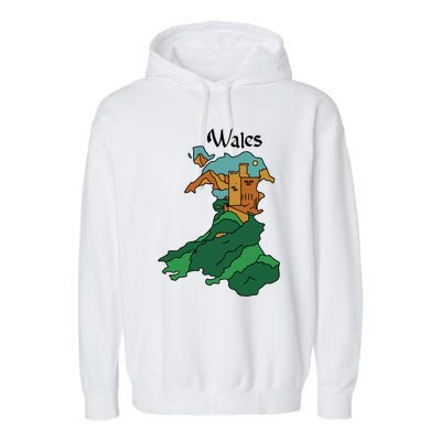 Welsh Map And Castle Heritage Pride Gift Garment-Dyed Fleece Hoodie