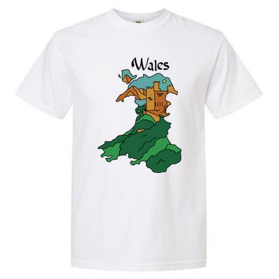 Welsh Map And Castle Heritage Pride Gift Garment-Dyed Heavyweight T-Shirt