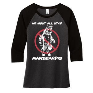 We Must All Stop Manbearpig Women's Tri-Blend 3/4-Sleeve Raglan Shirt