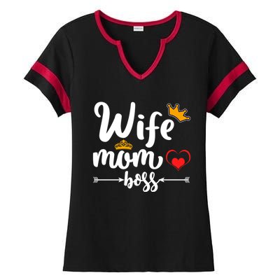 Wife Mom And Boss Funny Wife And Mother Saying Meaningful Gift Ladies Halftime Notch Neck Tee