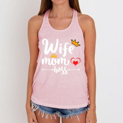 Wife Mom And Boss Funny Wife And Mother Saying Meaningful Gift Women's Knotted Racerback Tank