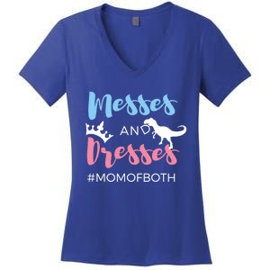 Wo Messes And Dresses Mom Of Both And Gift Women's V-Neck T-Shirt