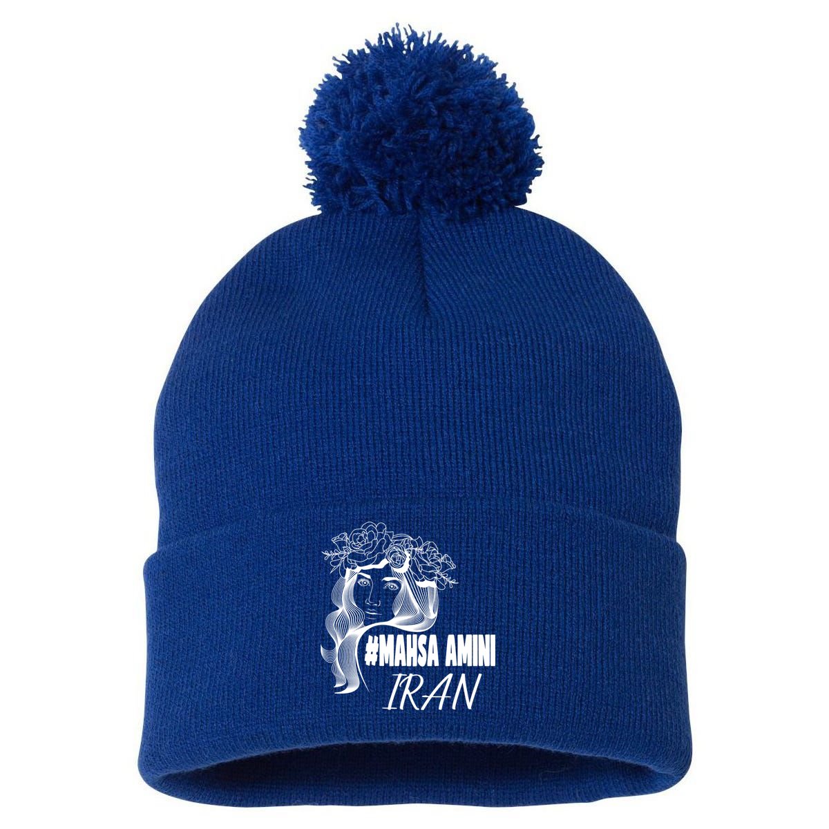 Womens Mahsa Amini Iran #MAHSAAMINI, Iran, #Mahsa_amini Pom Pom 12in Knit Beanie