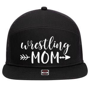 Wrestling Mom And Arrow In Black Text Wrestler Gift Acn074a Gift 7 Panel Mesh Trucker Snapback Hat