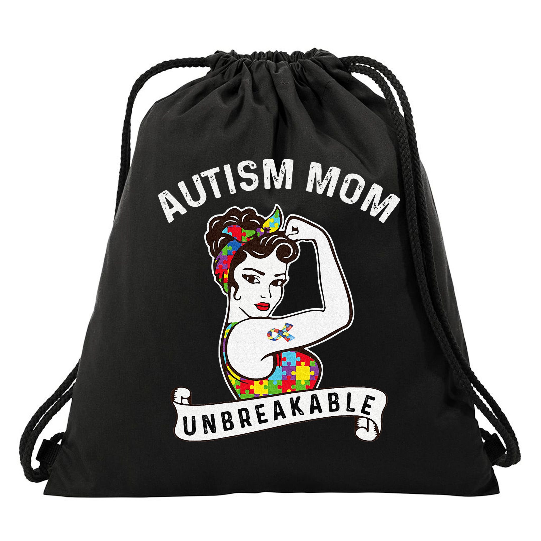 WoAutism Mom Autism Awareness Month Autism Apparel Autism Drawstring Bag