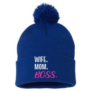 Wife Mom Boss Mother Great Gift Pom Pom 12in Knit Beanie